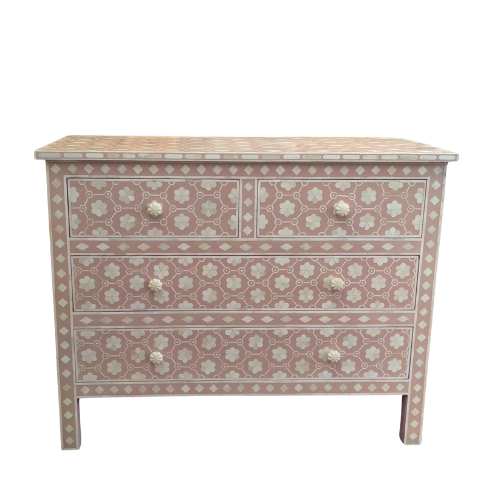 Bone Inlay 4 Drawer Chest : Hexafloral : Rose