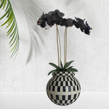 Bone Inlay Vase : Checkered : Black
