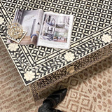 Bone Inlay Rectangular Coffee Table : Floral : Black