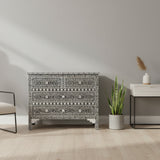 Mother of Pearl Inlay 4 Drawer Chest : Floral : Black