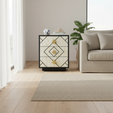 Bone Inlay 3 Drawer Bedside/Side Table : Brickwork : Black & White