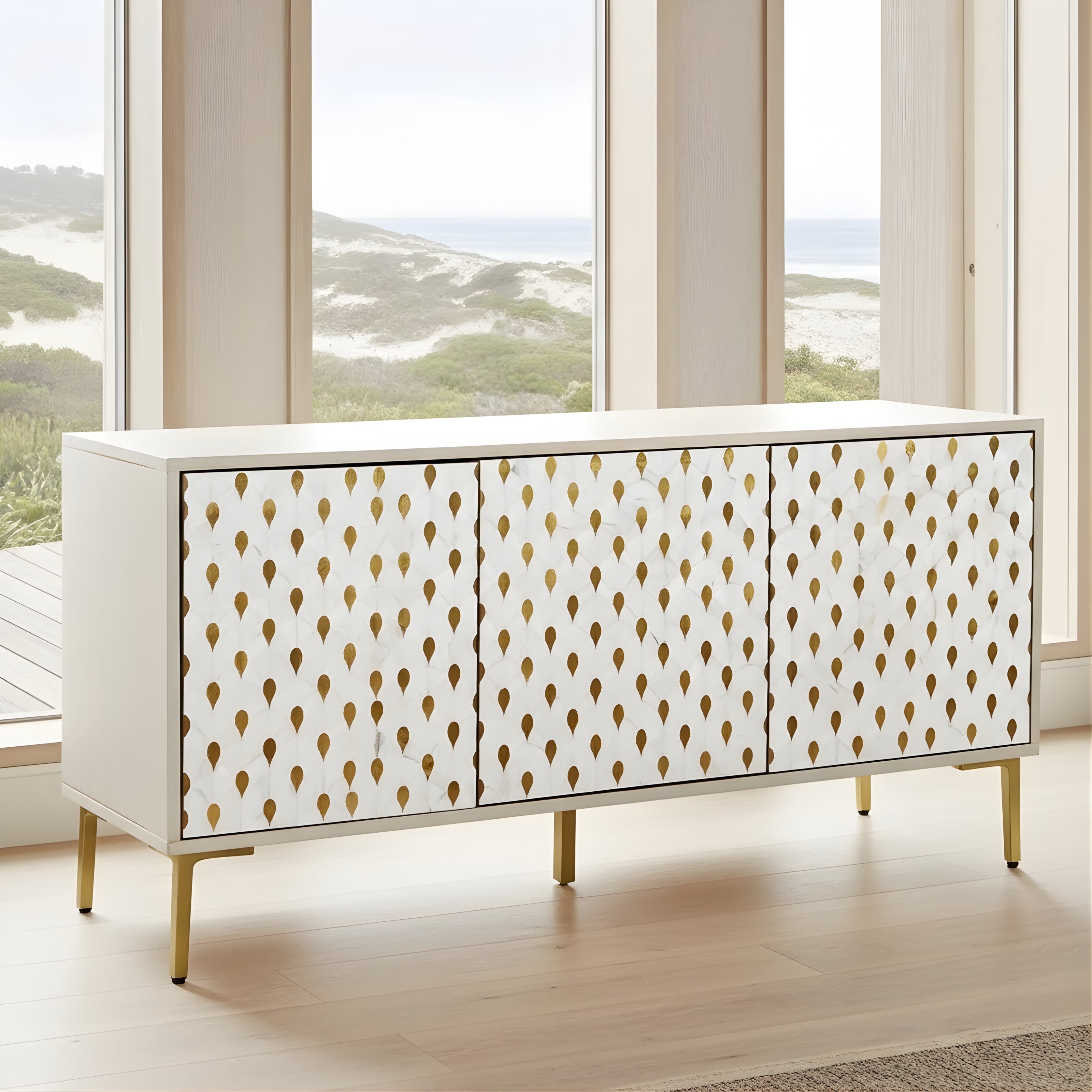 Sideboard with Mother of Pearl & Brass Foil Inlay Doors