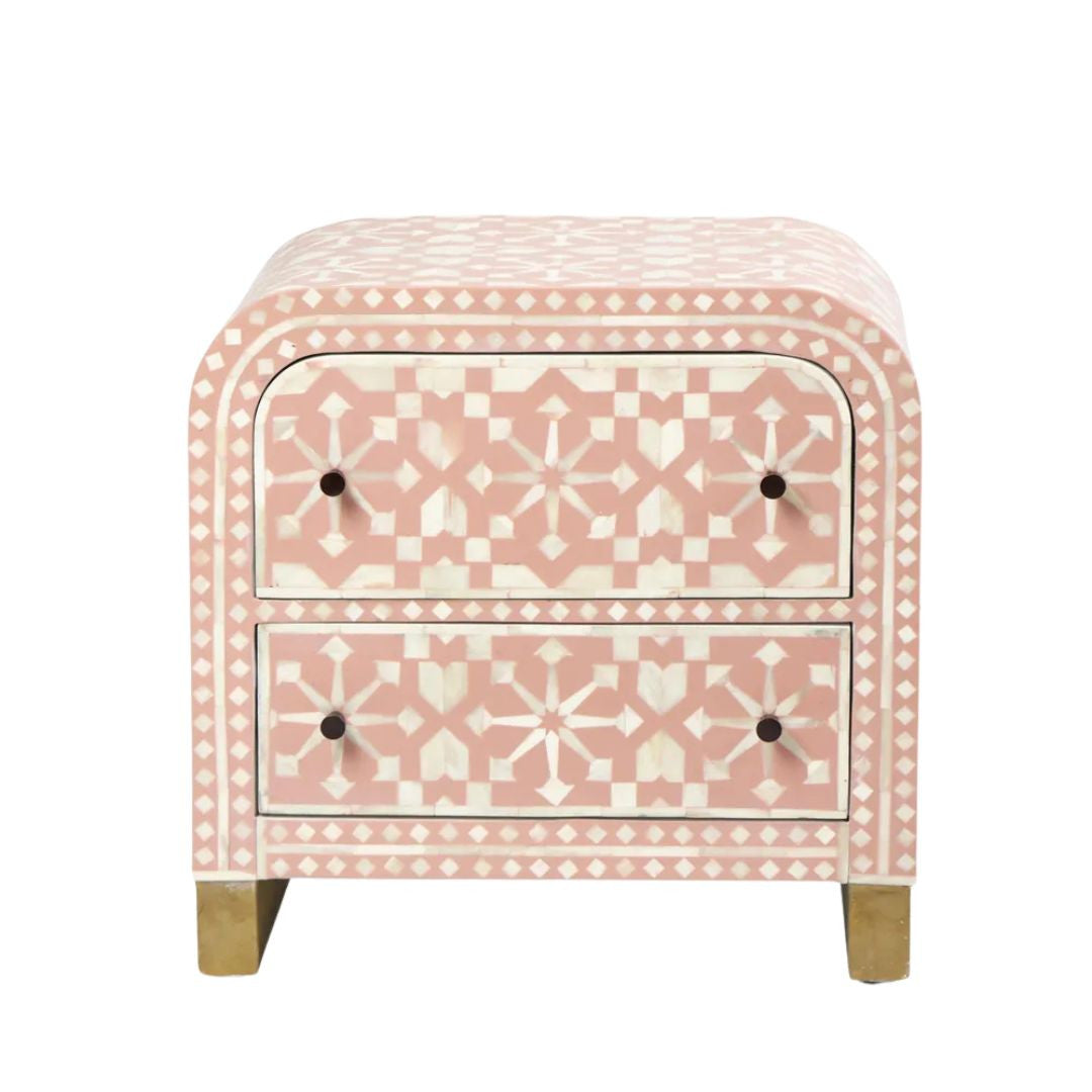Bone Inlay 2 Drawer Waterfall Bedside : Zelliges : Peach
