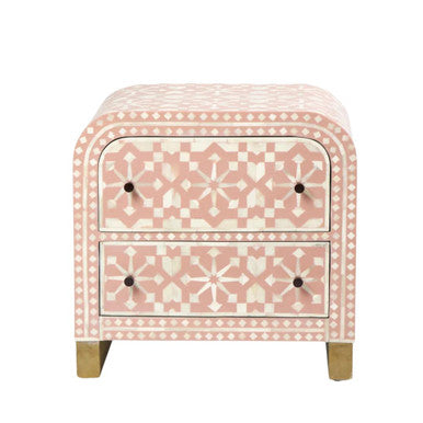 Bone Inlay 2 Drawer Waterfall Bedside : Zelliges : Peach