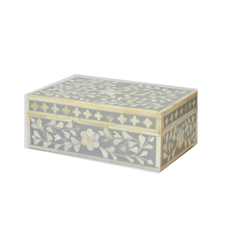 Bone Inlay Small Gift Box : Floral : Grey