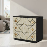 Bone Inlay 3 Drawer Chest : Brickwork : Black & White