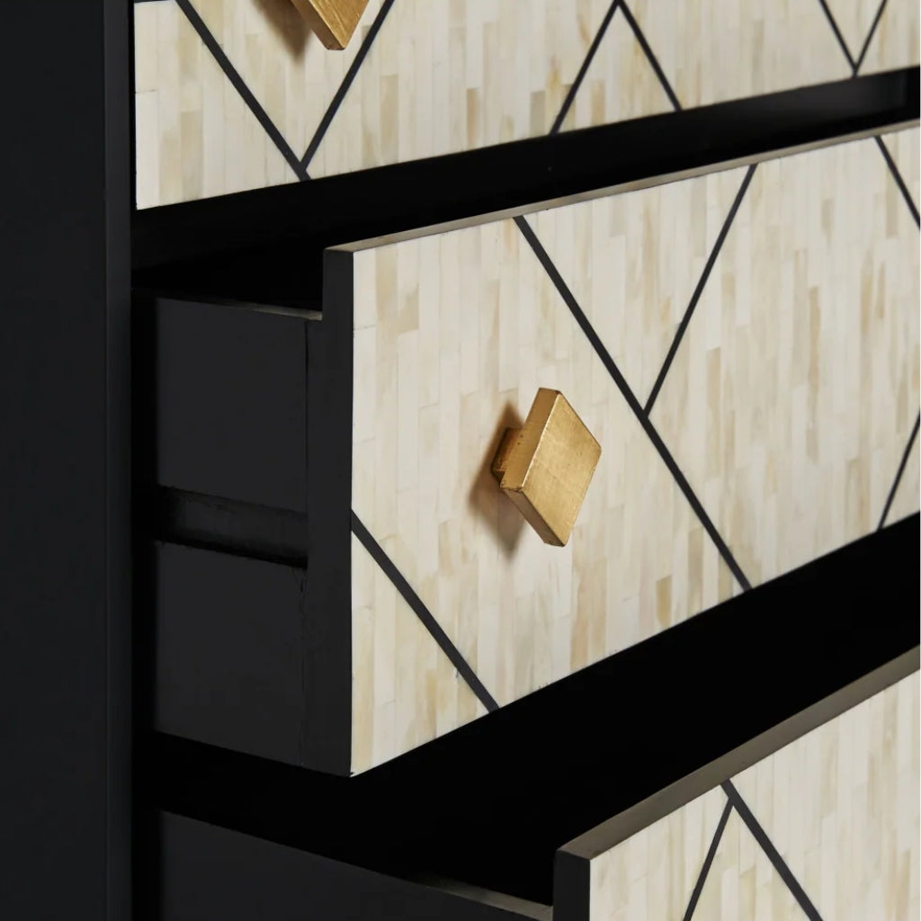 Bone Inlay 3 Drawer Chest : Brickwork : Black & White