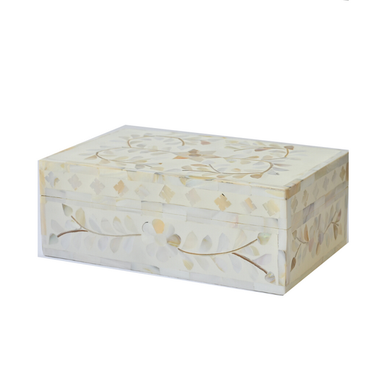 Mother of Pearl Small Gift Box : Floral : White