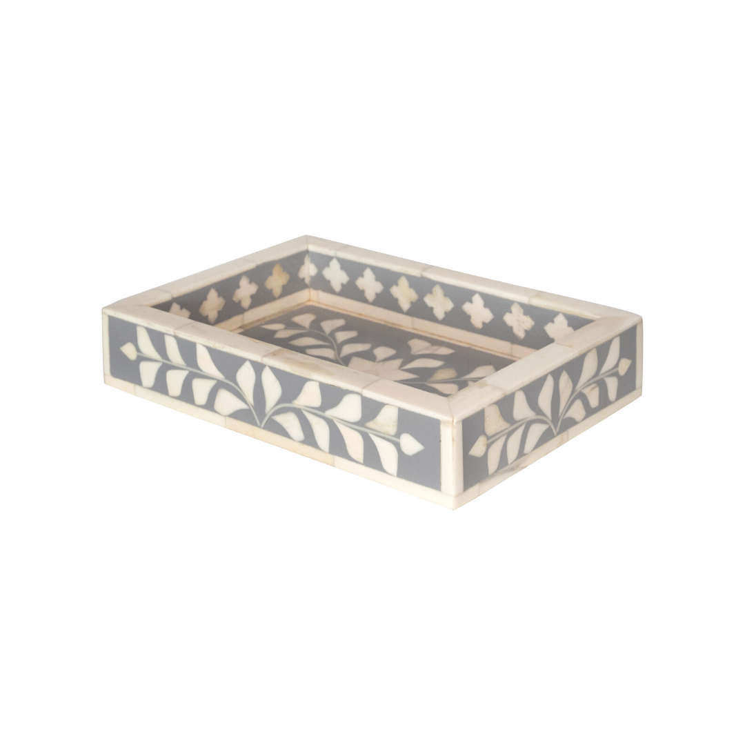 Bone Inlay Mini Tray : Floral : Grey