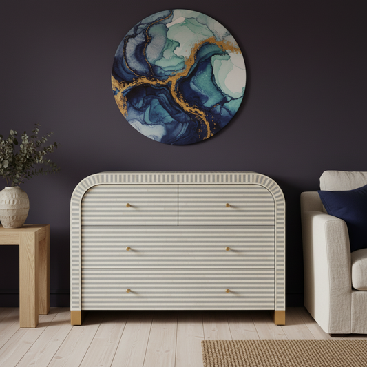 Bone Inlay 4 Drawer Chest : Stripe : Grey
