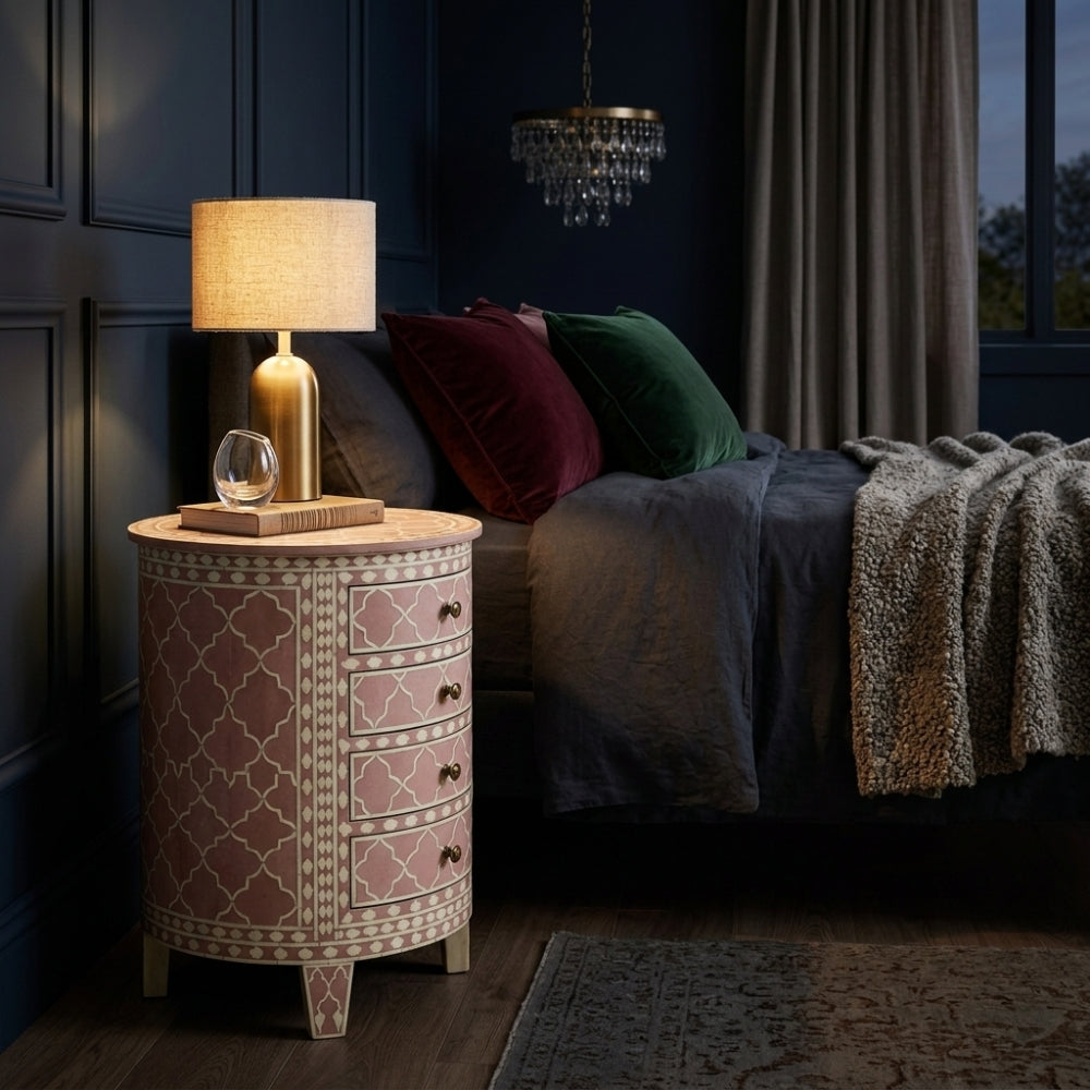 Bone Inlay Round Side Table : Lahore : Blush