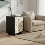 Bone Inlay 3 Drawer Bedside/Side Table : Brickwork : Black & White