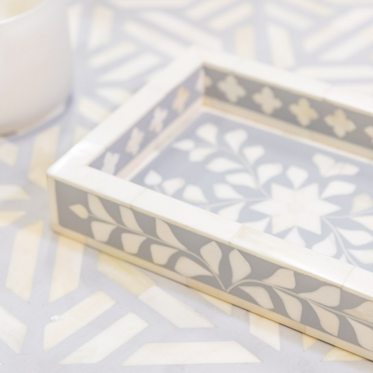 Imperfect Bone Inlay Mini Tray : Floral : Grey
