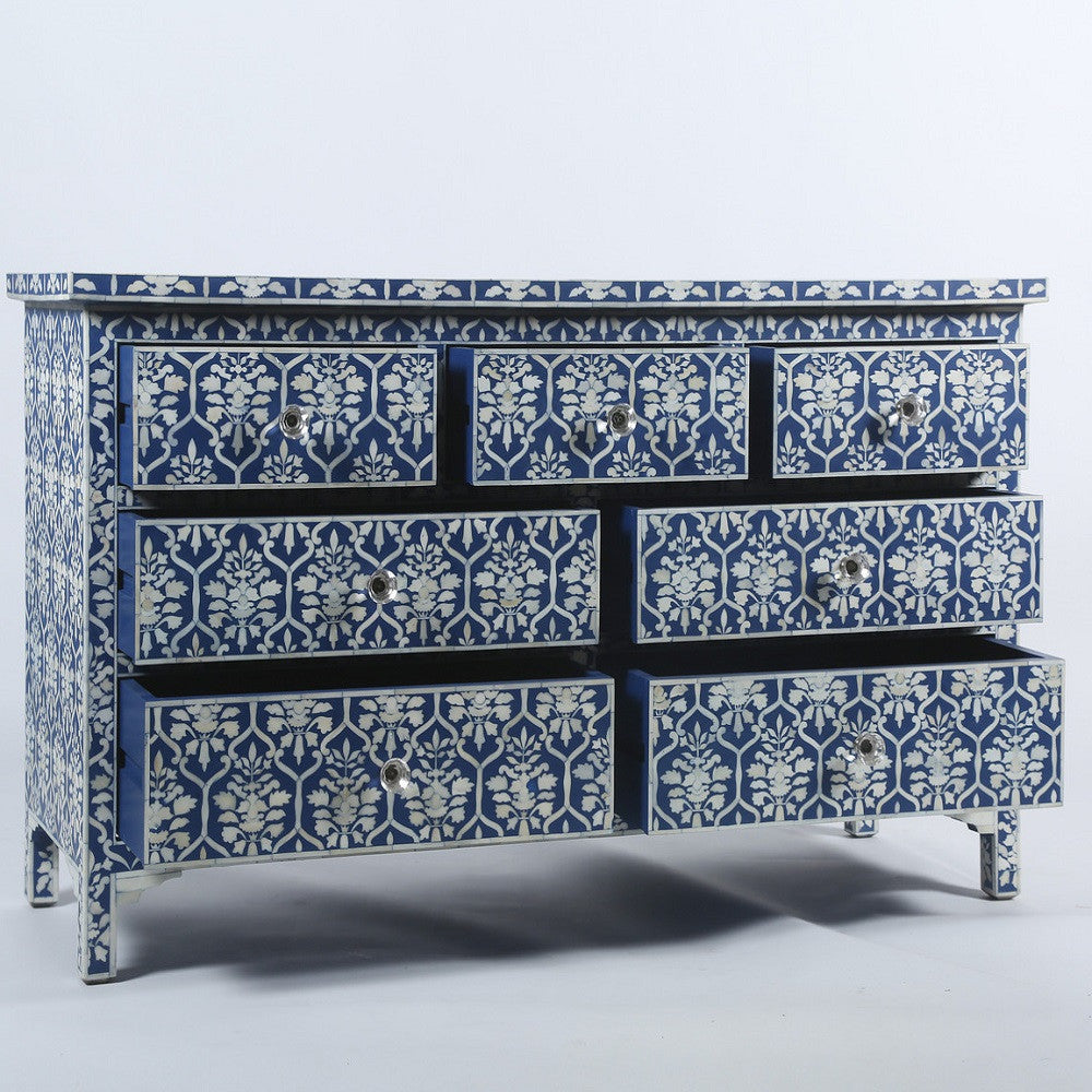 Bone Inlay 7 Drawer Chest : Ogee : Denim