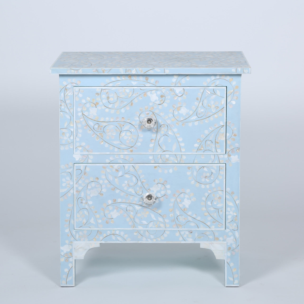 Mother of Pearl Inlay 2 Drawer Bedside : Boteh : Blue