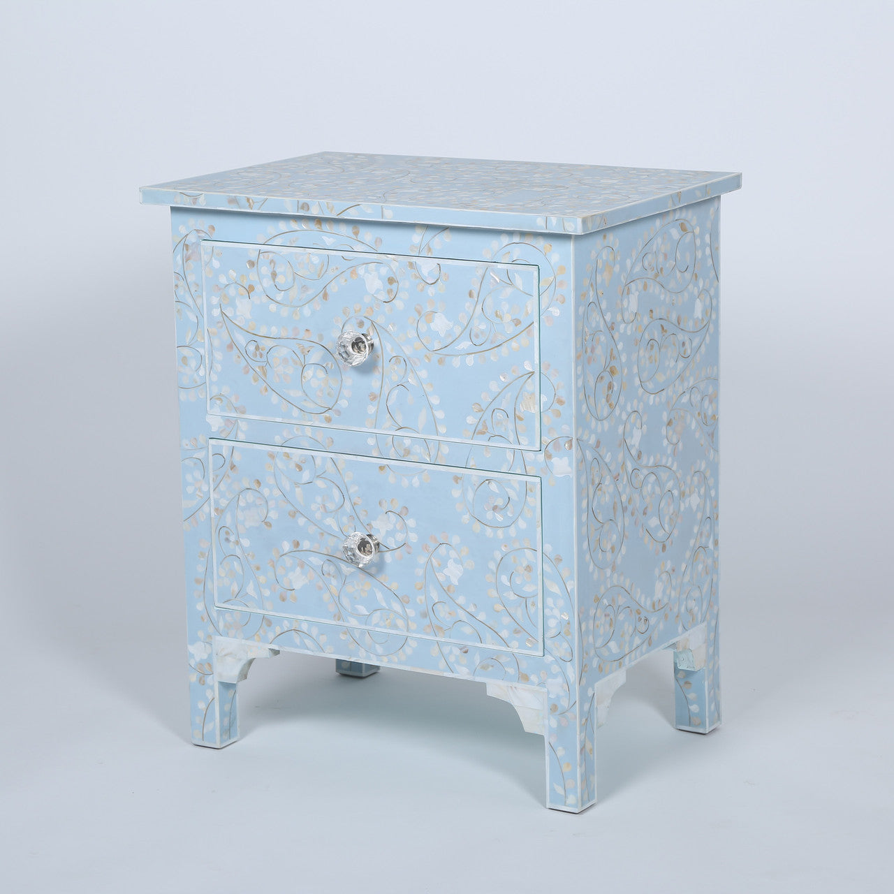 Mother of Pearl Inlay 2 Drawer Bedside : Boteh : Blue