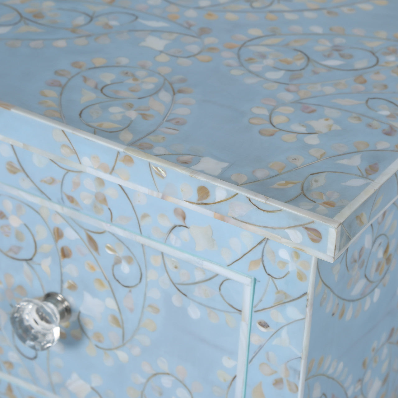 Mother of Pearl Inlay 2 Drawer Bedside : Boteh : Blue