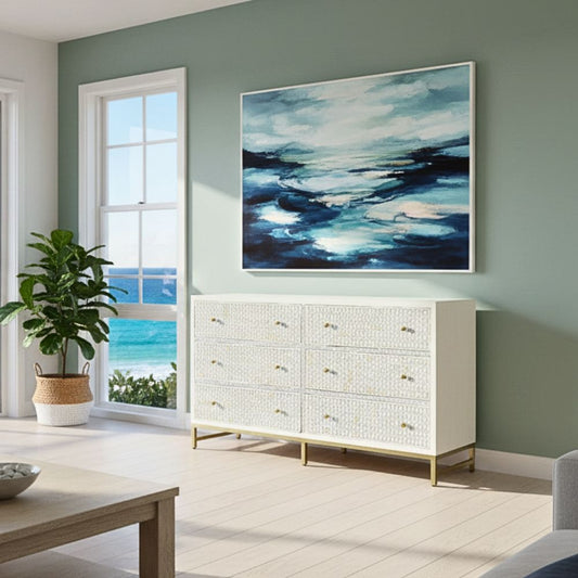 Bone Inlay 6 Drawer Sideboard : Lattice : Grey