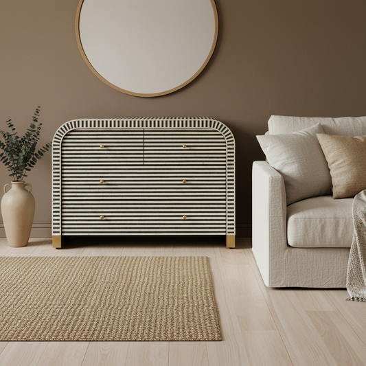 Bone Inlay 4 Drawer Chest : Stripe : Black