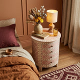 Bone Inlay Round Side Table : Lahore : Blush