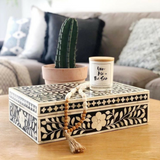 Bone Inlay Large Box : Floral : Black