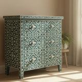 Bone Inlay 3 Drawer Chest : Damask : Teal