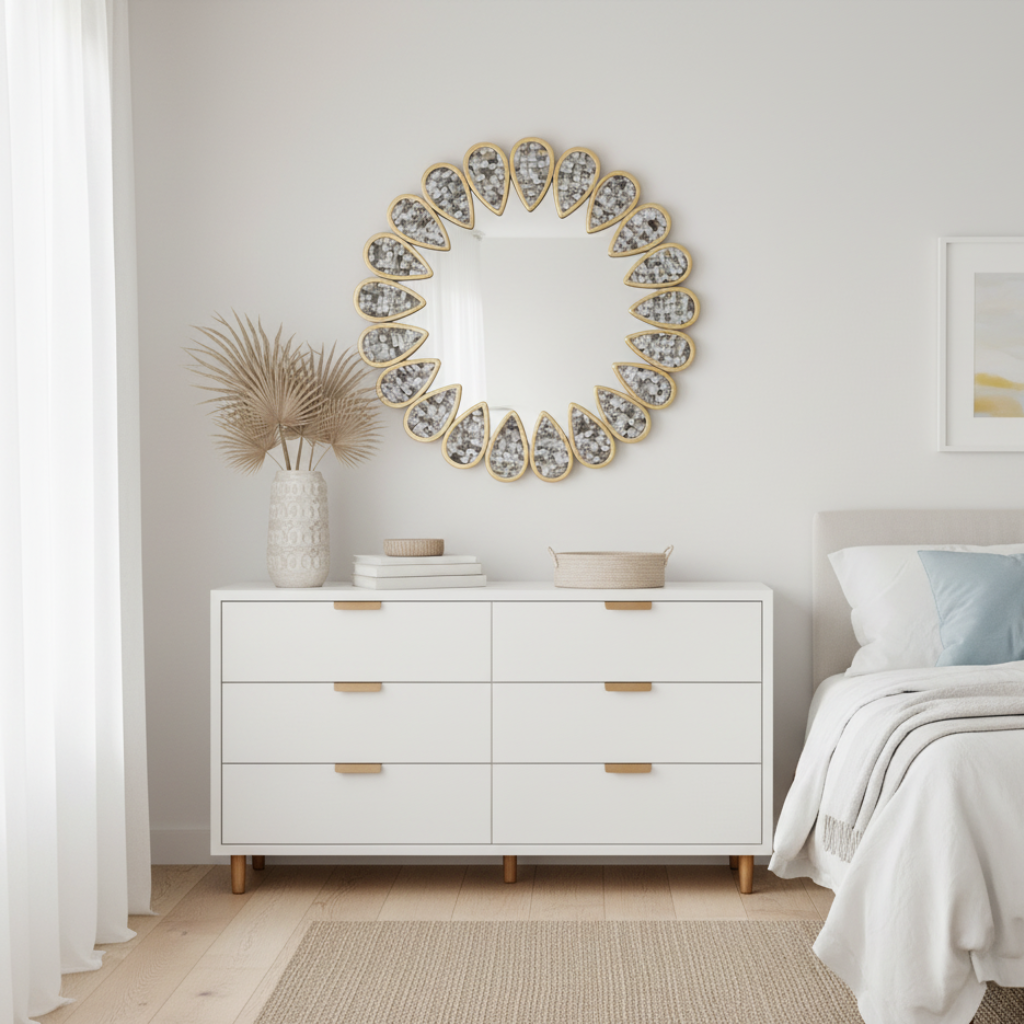 Mother of Pearl Inlay Petal Mirror : Grey