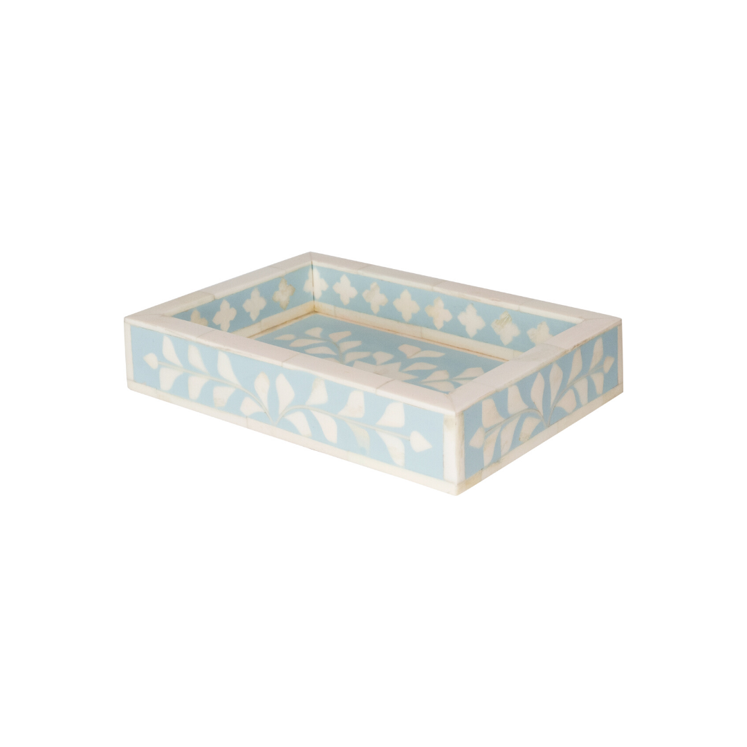 Bone Inlay Mini Tray : Floral : Soft Blue