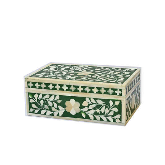 Bone Inlay Small Gift Box : Floral : Emerald Green