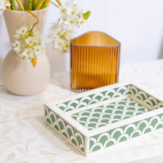 Bone Inlay Mini Tray : Scallop : Sage Green