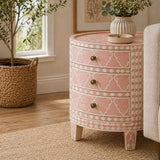 Bone Inlay Round Side Table : Lahore : Blush