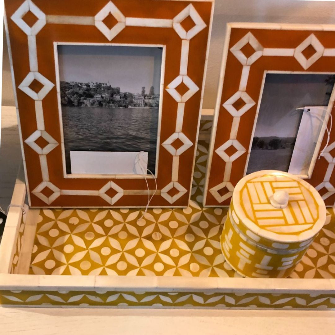 Bone Inlay Rectangular Tray : Starburst : Yellow