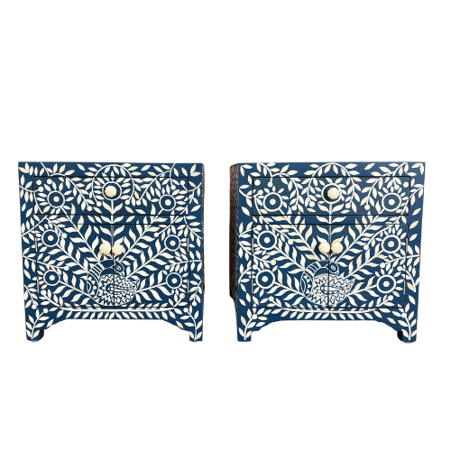 Bone Inlay Peacock Bedside Cabinet/Side Table