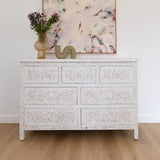 Mother of Pearl Inlay 7 Drawer Chest : Floral : White