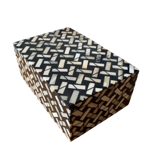 Bone Inlay Mid Size Box : Cross Weave : Brown