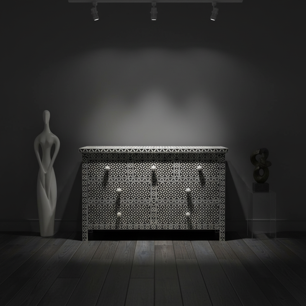 Bone Inlay 7 Drawer Chest : Starburst : Black