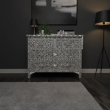 Mother of Pearl Inlay 4 Drawer Chest : Floral : Grey