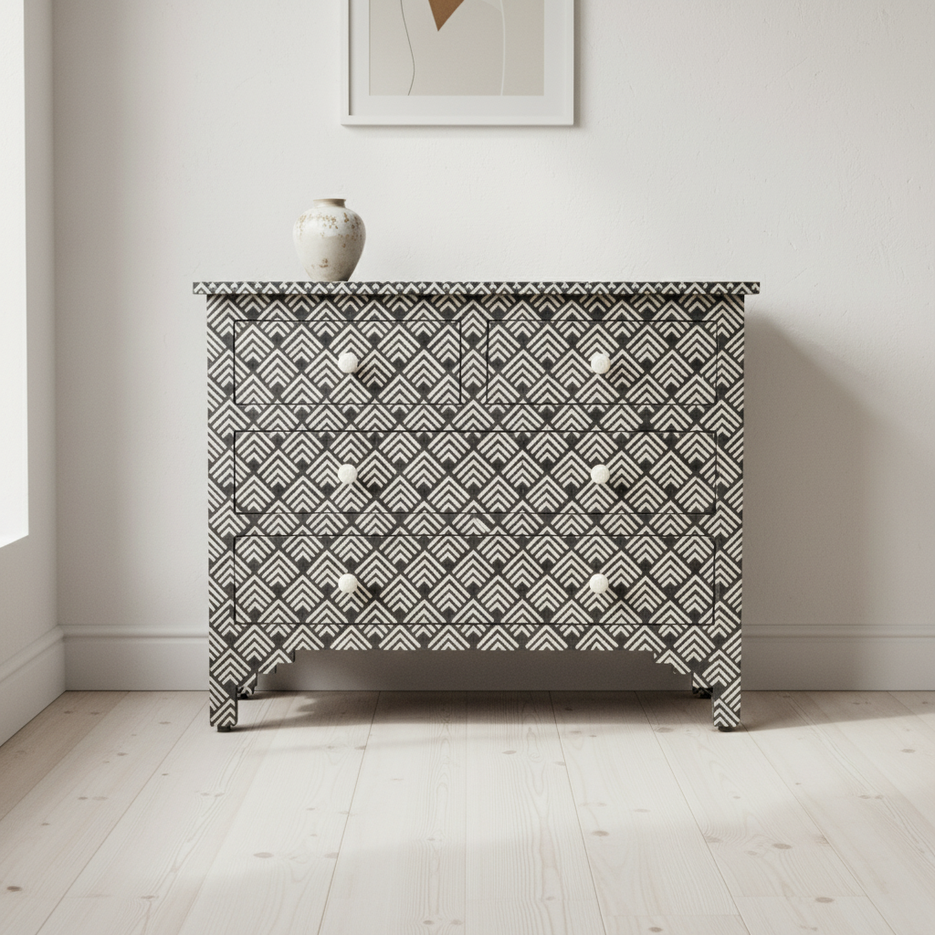 Bone Inlay 4 Drawer Chest : Diamond : Black
