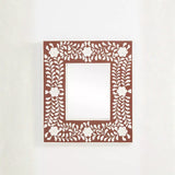 Bone Inlay Square Wall Mirror : Floral : Brown