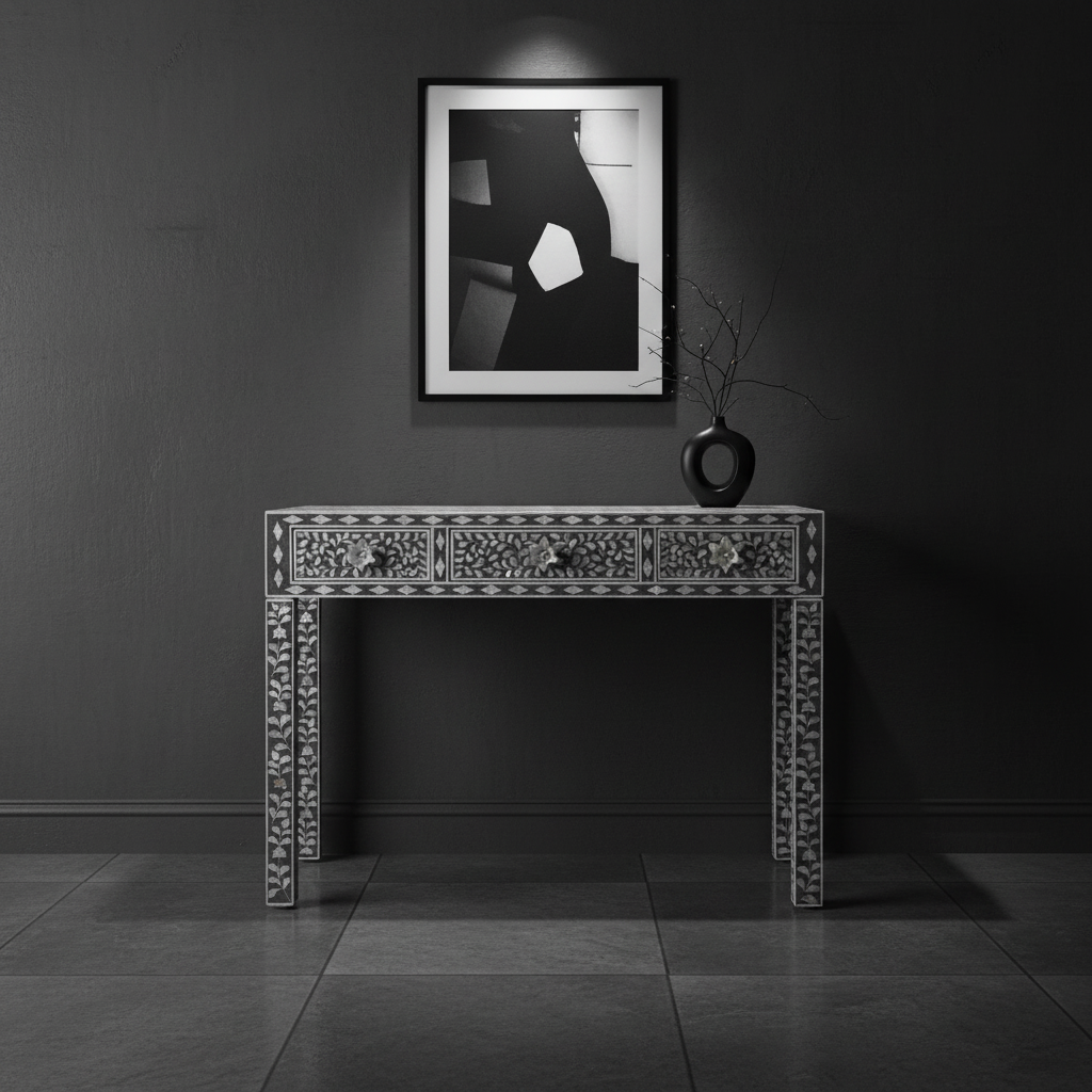 Mother of Pearl Inlay Console : Floral : Grey