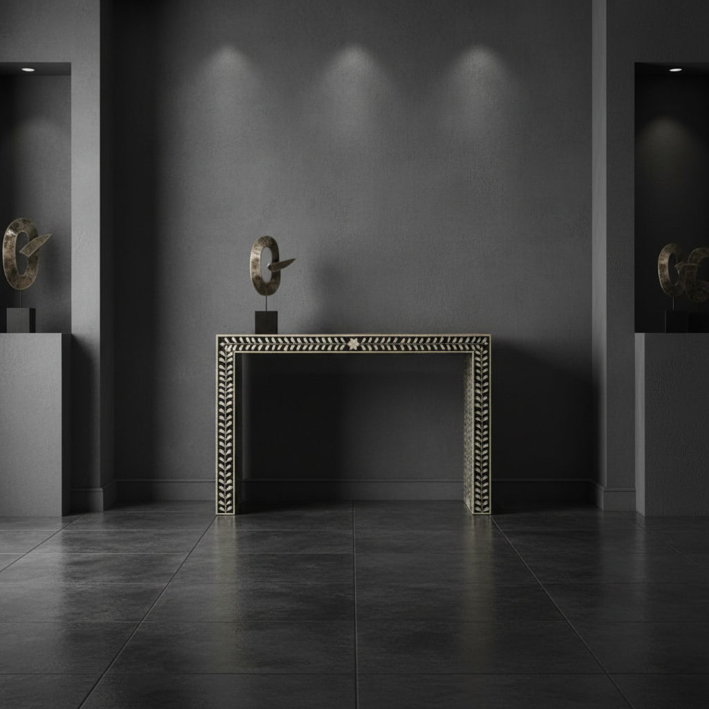 Bone Inlay Angled Console Floral : Black