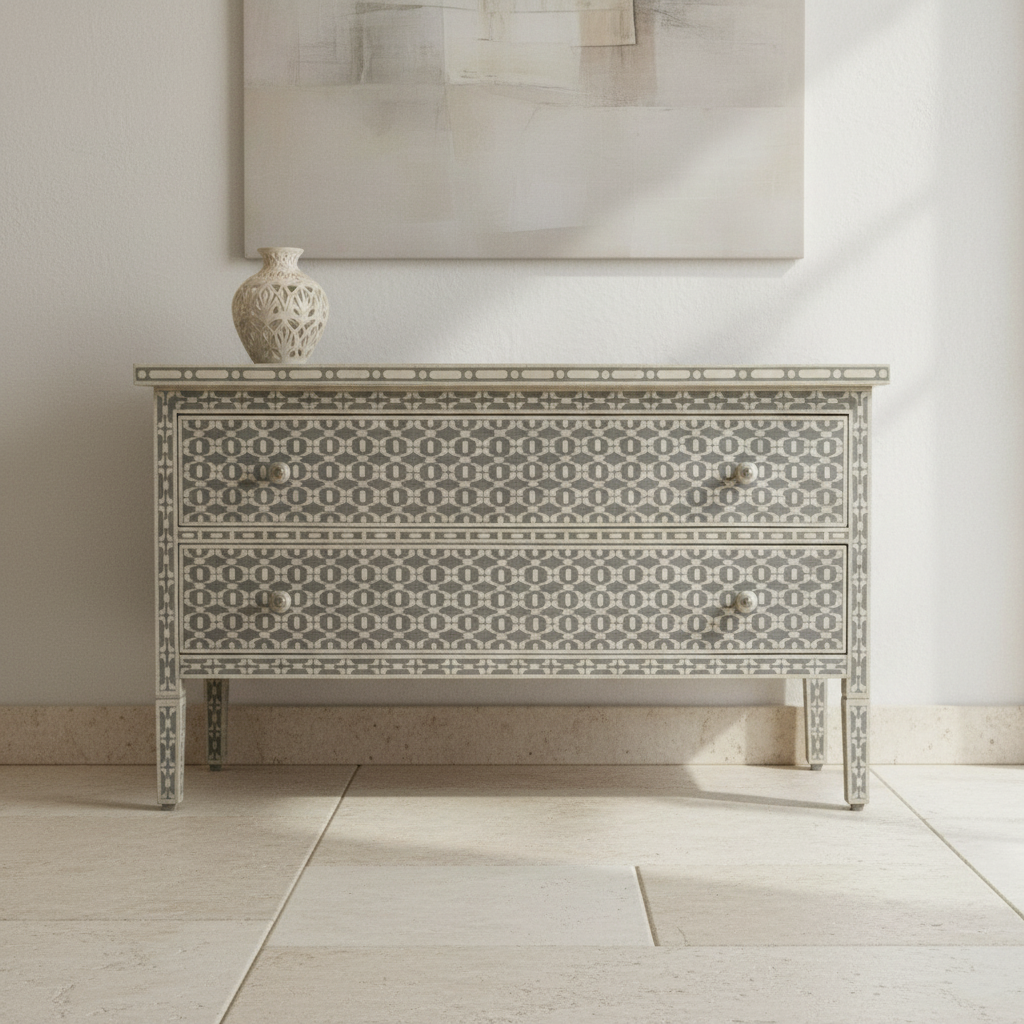 Bone Inlay 2 Drawer Chest : Lantern : Grey