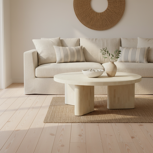 Bone Inlay Round Coffee Table : Brickwork : Natural