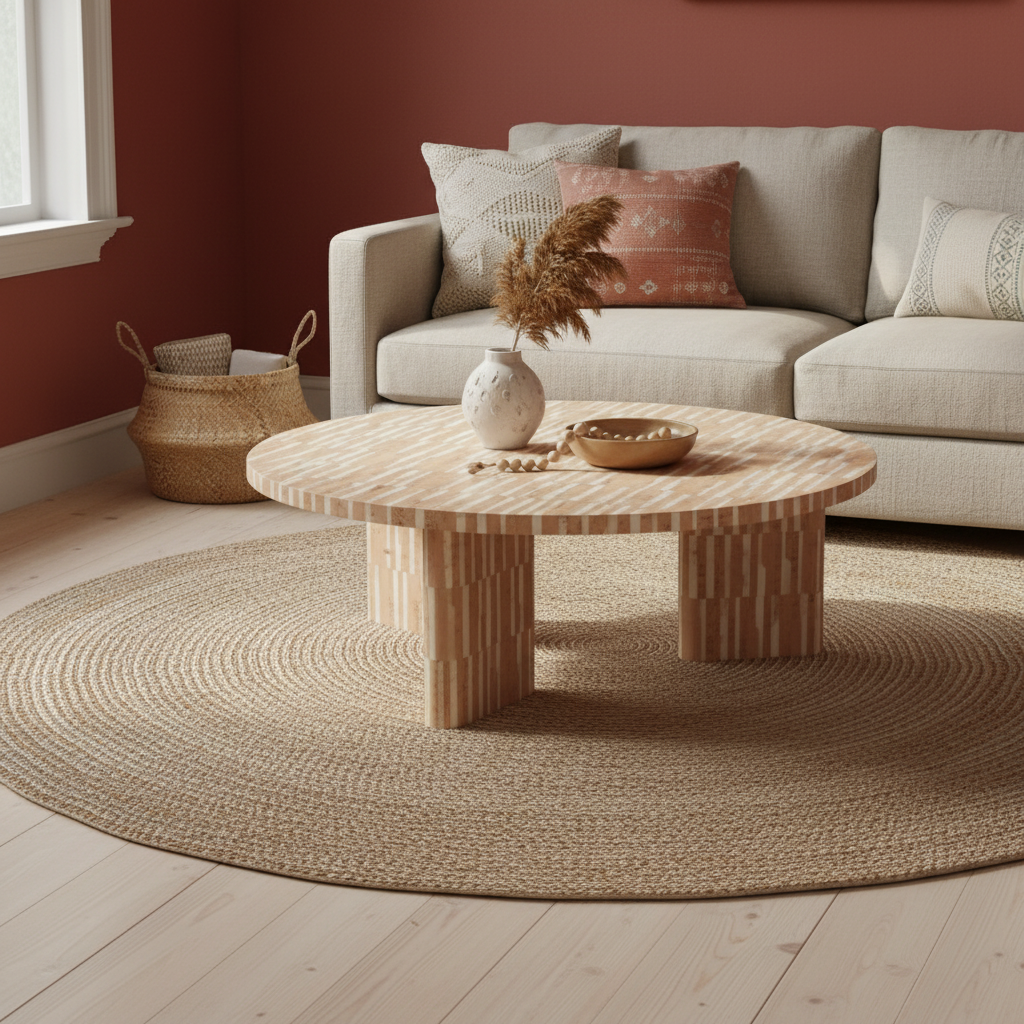 Bone Inlay Round Coffee Table : Keys : Caramel