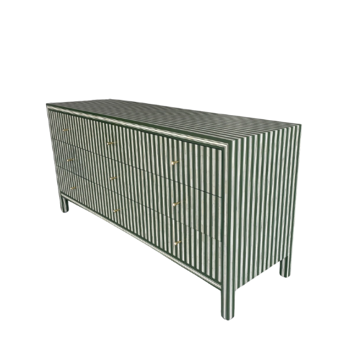 Bone Inlay 9 Drawer Sideboard : Pinstripe : Green