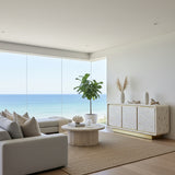 Bone Inlay 3 Door Buffet : Brickwork with Brass Accent : White