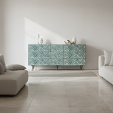 Bone Inlay 9 Drawer Sideboard : Criss Cross : Dark Green