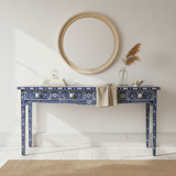 Bone Inlay Console with Scroll Apron : Floral : Blue