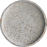 Mother of Pearl Inlay Round Tray : Floral : White