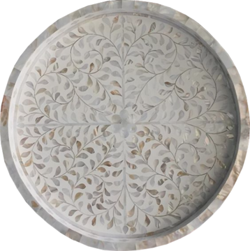 Mother of Pearl Inlay Round Platter : Floral : White